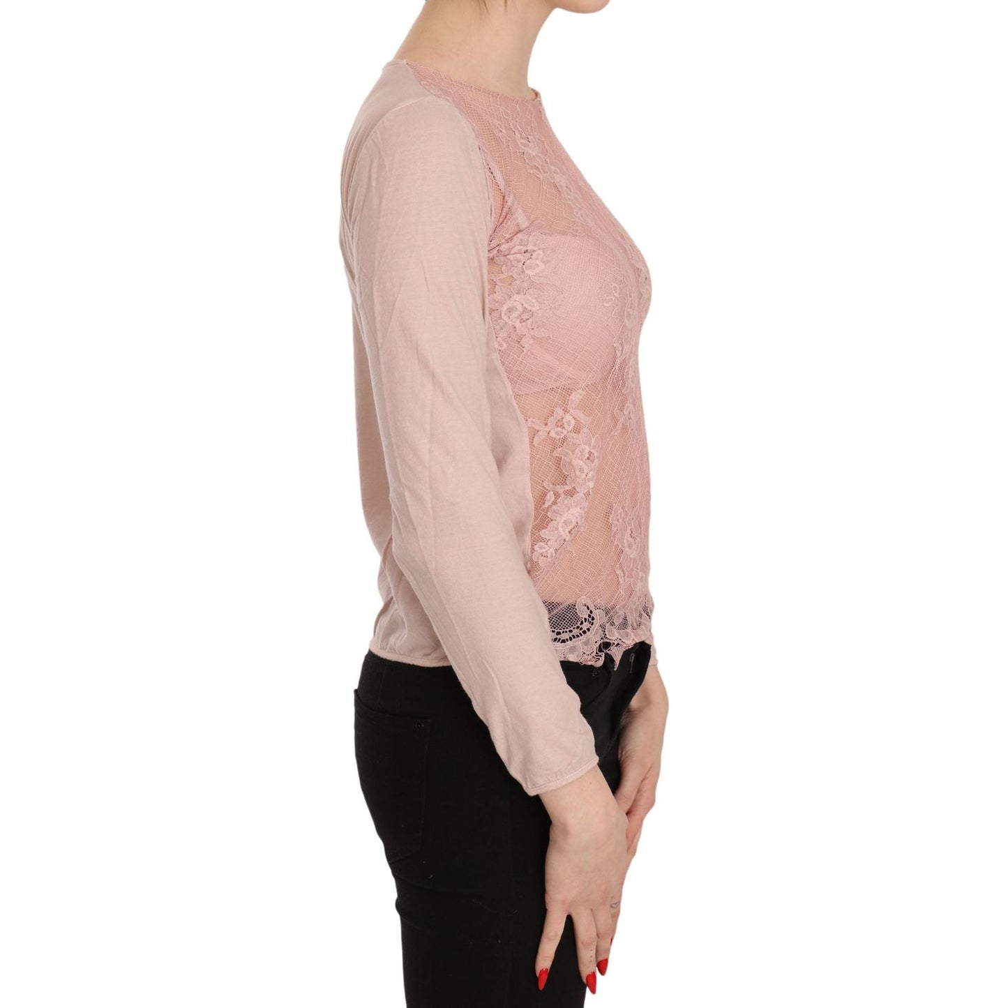 PINK MEMORIES Pink Lace See Through Long Sleeve Top Blouse