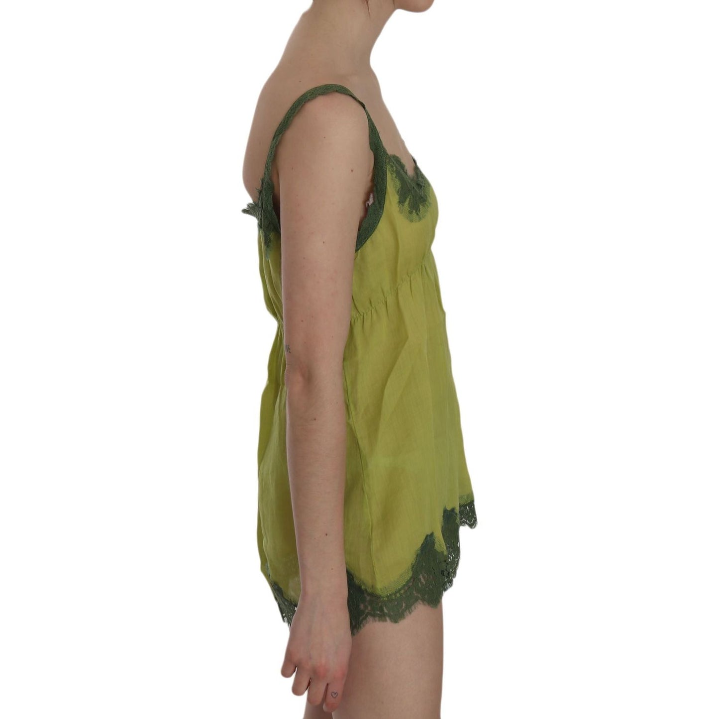 PINK MEMORIES Green Lace Spaghetti Strap Tank Top Blouse