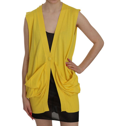 PINK MEMORIES Yellow 100% Cotton Sleeveless Cardigan Top Vest