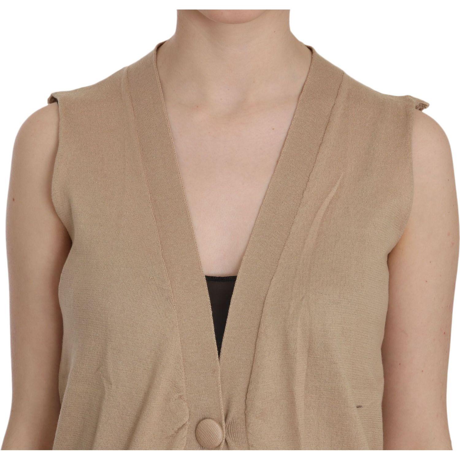 PINK MEMORIES Brown 100% Cotton Sleeveless Cardigan Top Vest