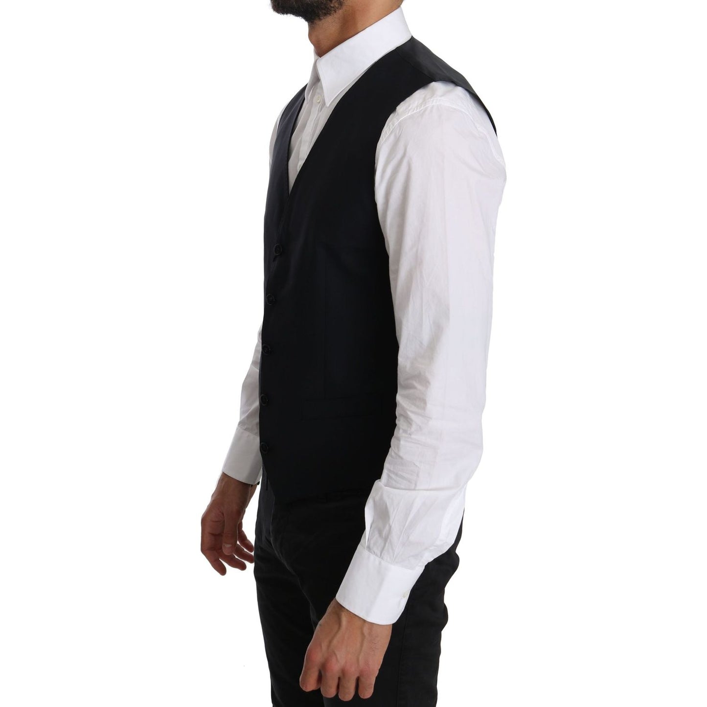 Dolce & Gabbana Blue Wool Waistcoat Formal Gilet Vest