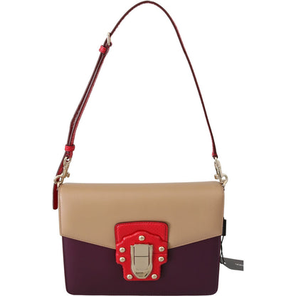 Dolce & Gabbana Purple Beige Red Leather Crossbody Purse Bag Purse