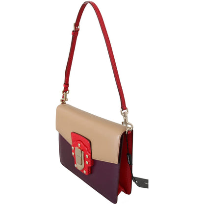 Dolce & Gabbana Purple Beige Red Leather Crossbody Purse Bag Purse