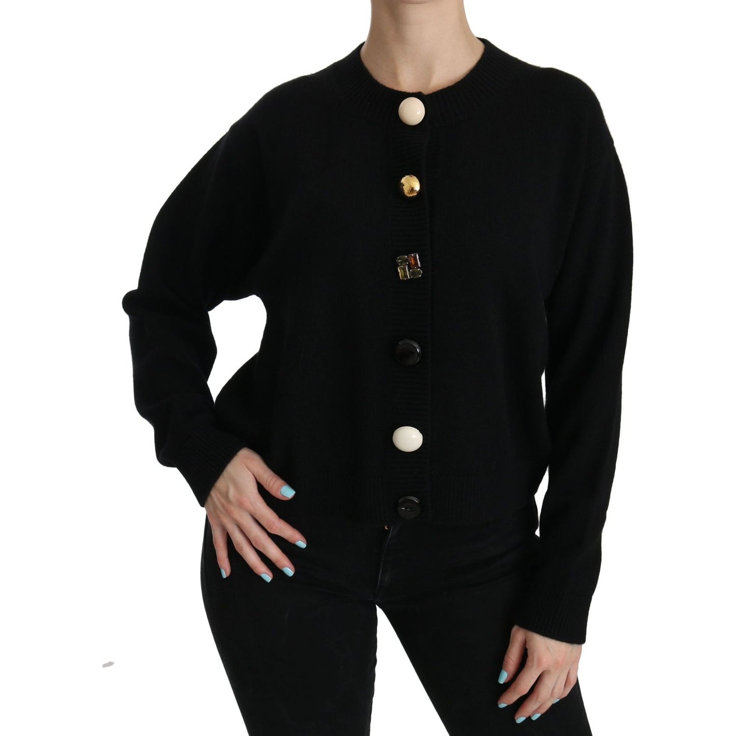 Dolce & Gabbana Black Button Embellished Cardigan Sweater