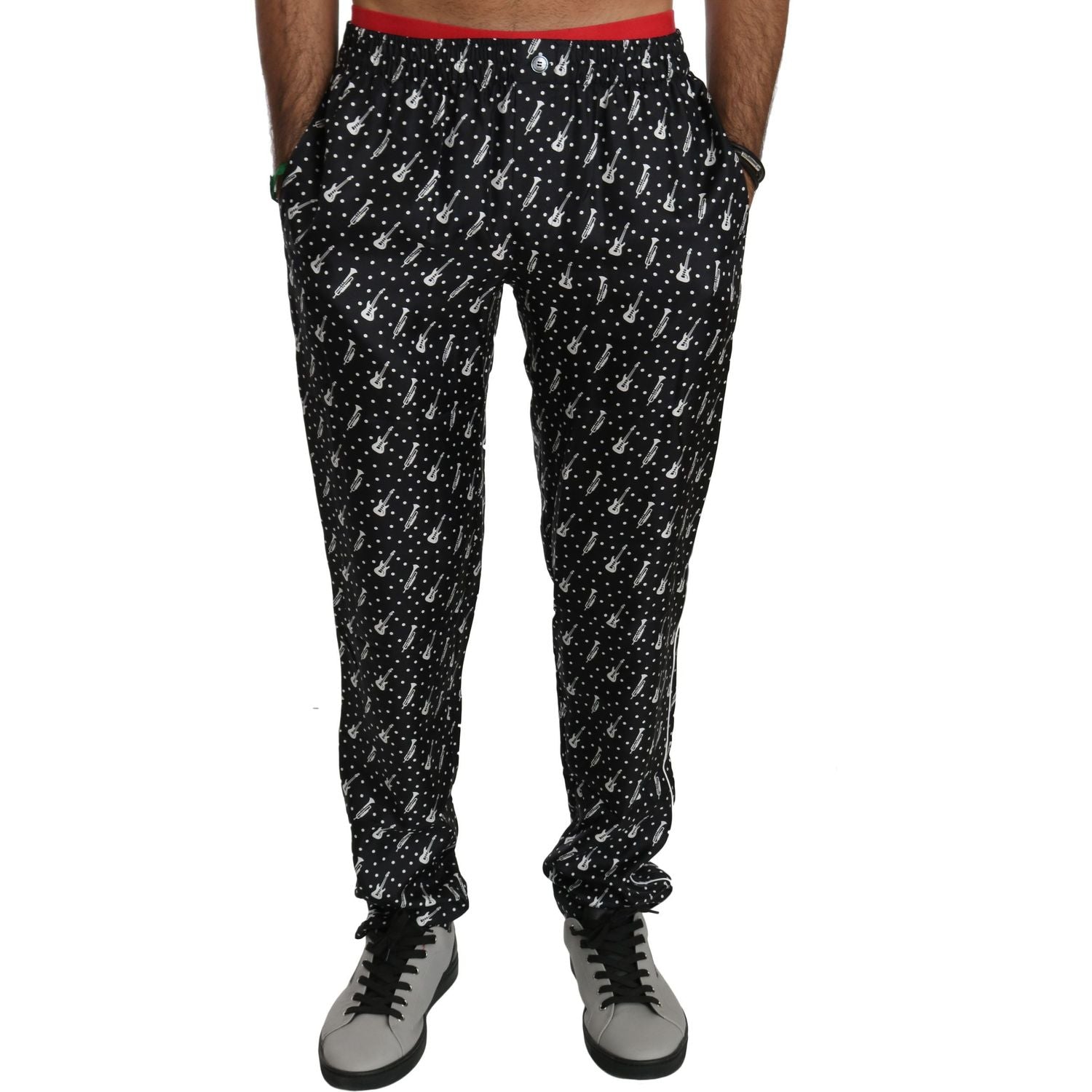 Dolce & Gabbana Silk Black Musical Instrument Trouser Pants