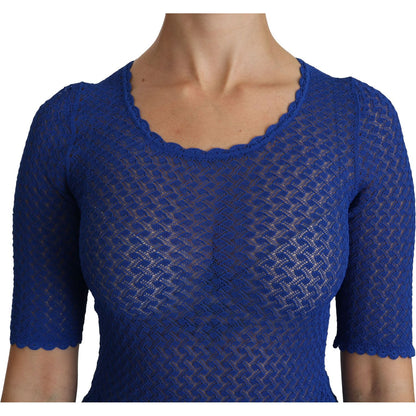 Dolce & Gabbana Blue See Through Round Neck Top Viscose Blouse
