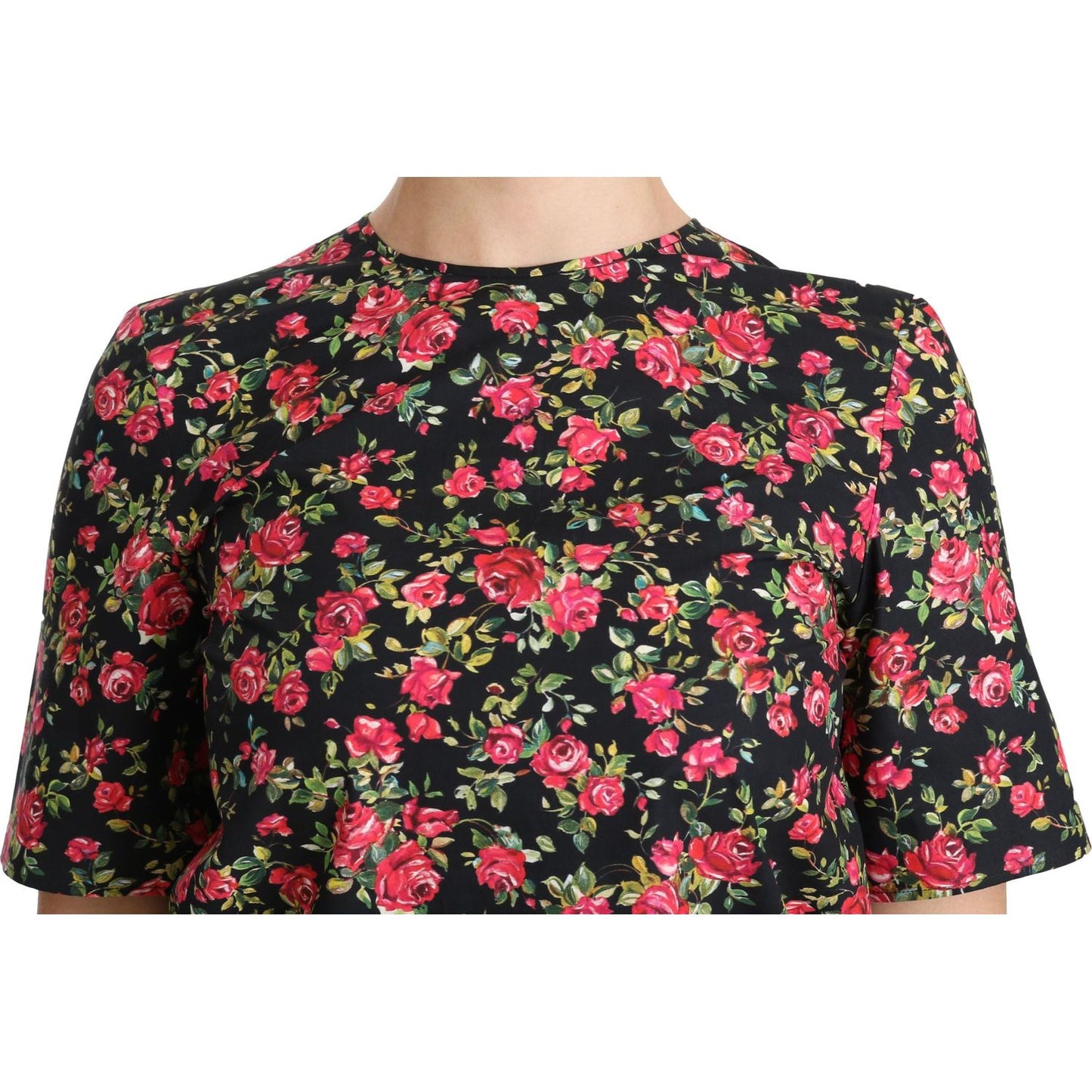 Dolce & Gabbana Black Floral Roses Short Sleeve Top Blouse