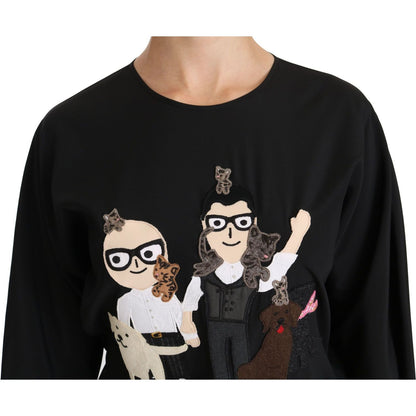 Dolce & Gabbana Black #dgfamily Top T-shirt Silk Blouse