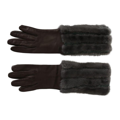 Dolce & Gabbana Brown Mid Arm Length Leather Fur Gloves