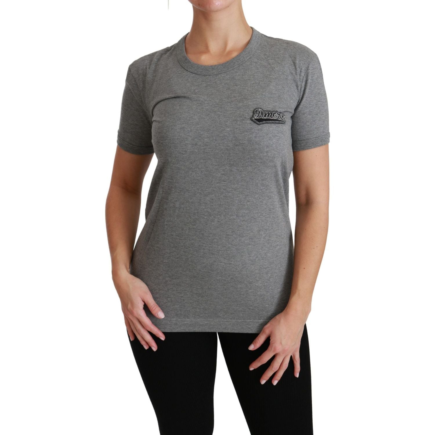 别致灰色 Amore 贴片圆领 T 恤