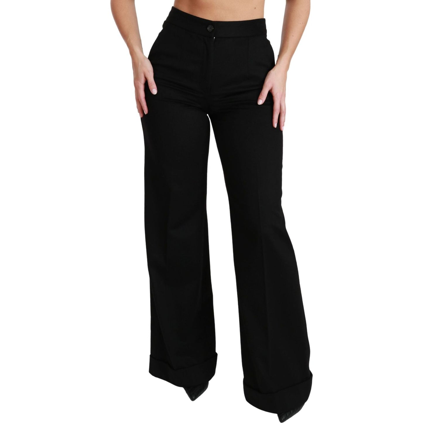 Dolce & Gabbana Black Wide Leg Flared Trouser Cashmere Pants PAN70835-38