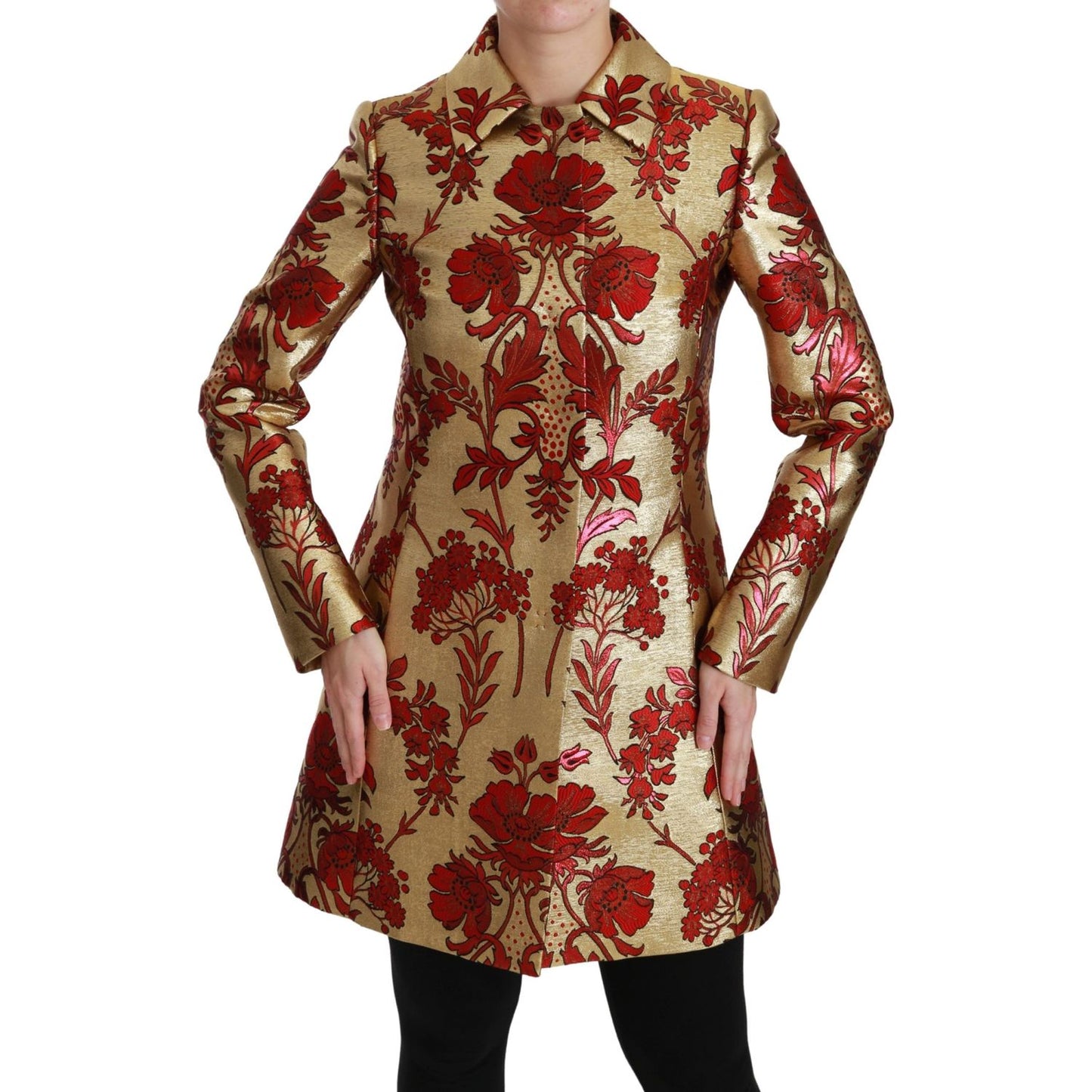 Dolce & Gabbana Red Gold Floral Brocade Cape Coat Jacket