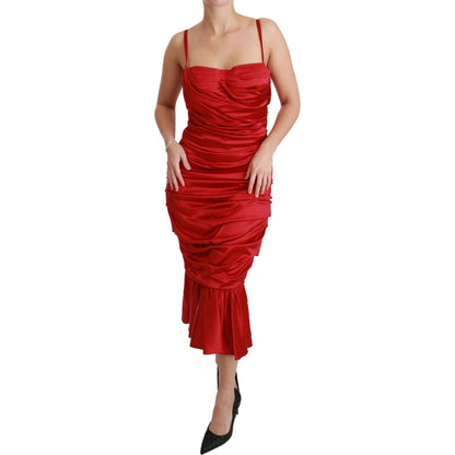 Dolce & Gabbana Red Silk Stretch Mermaid Bodycon Dress