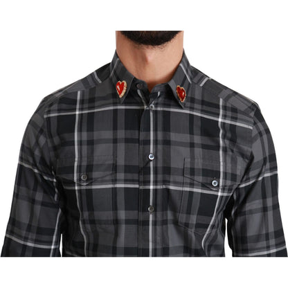 Dolce & Gabbana Gray Checkered Heart Collar MARTINI Shirt