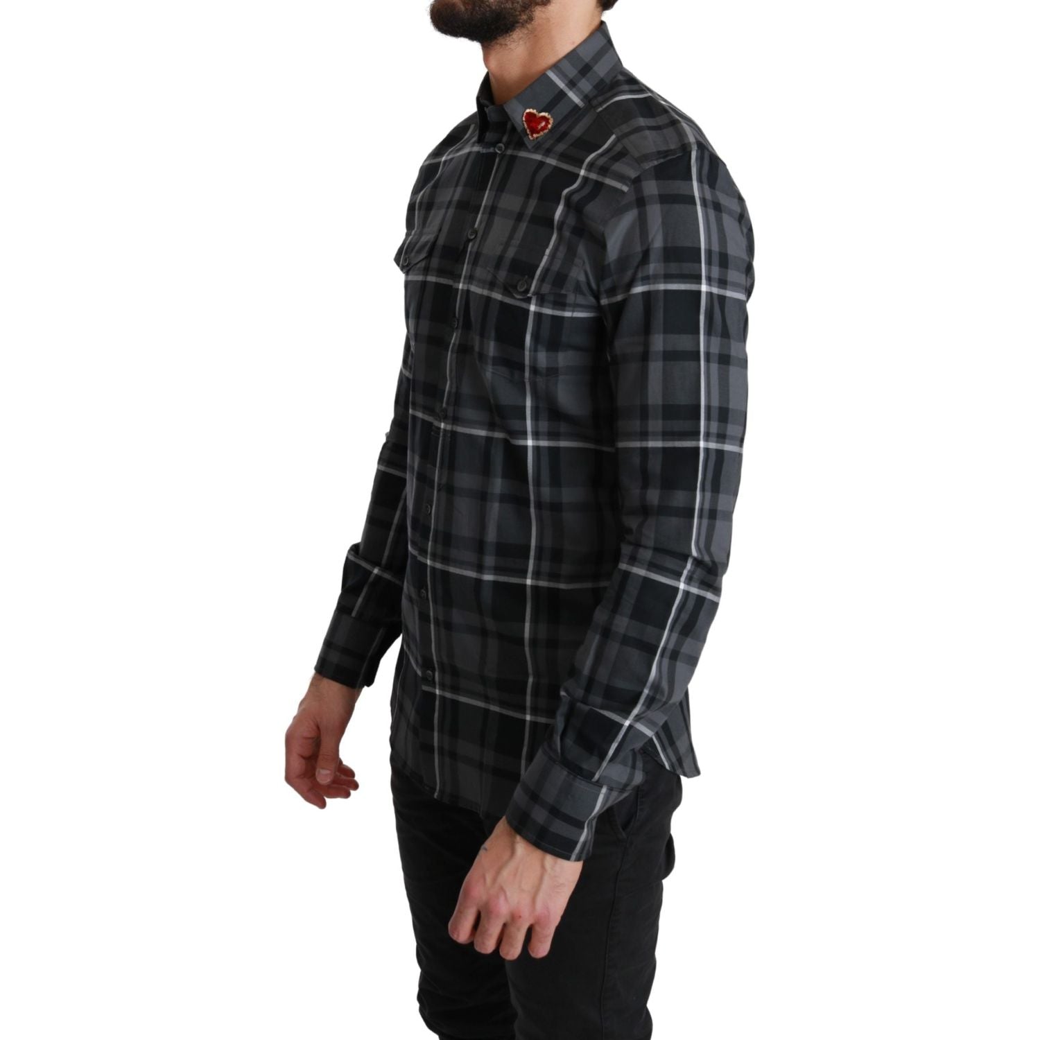 قميص مارتيني أنيق من دولتشي آند غابانا باللون الرمادي المنقوش