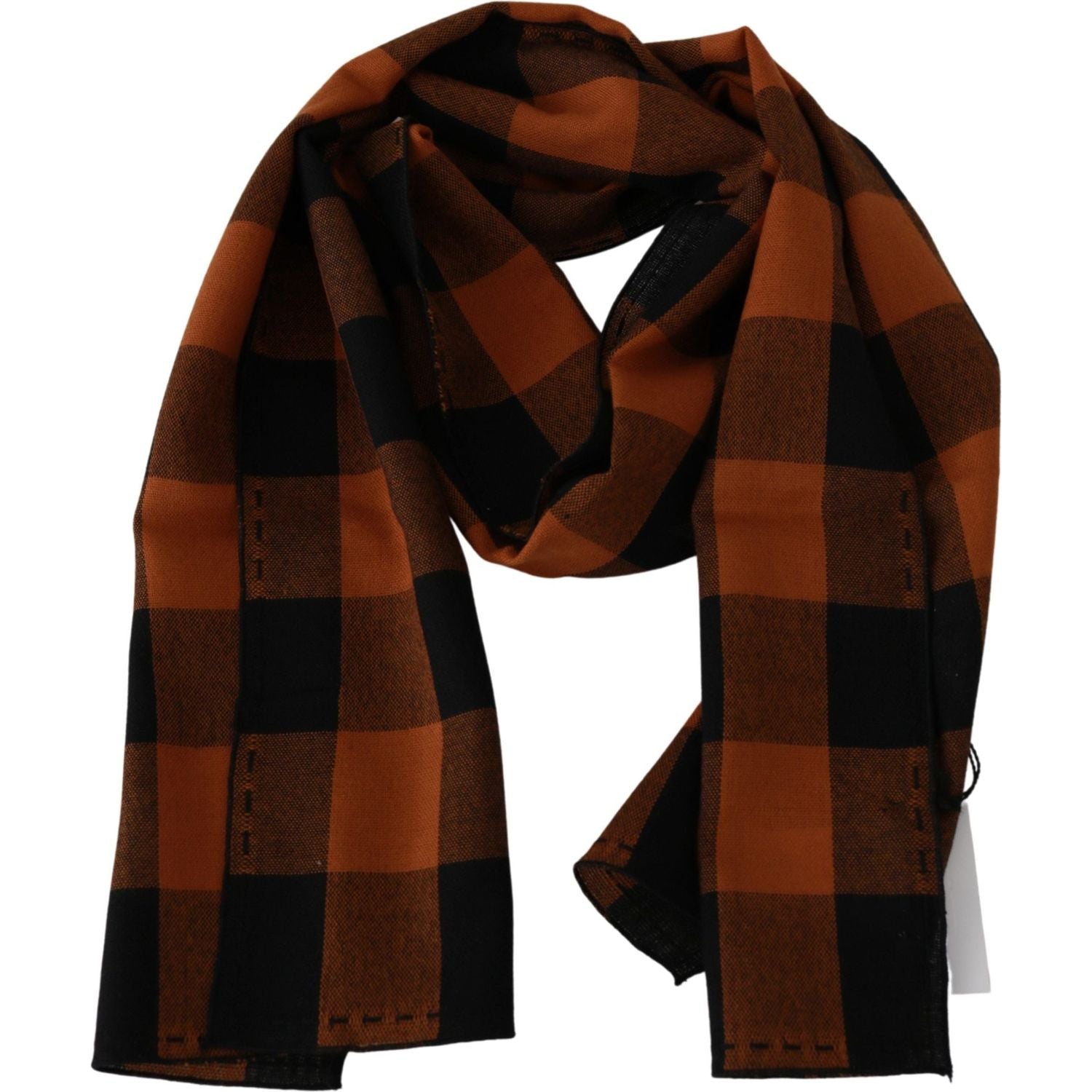 Costume National Orange Check Neck Wrap Shawl Scarf