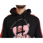 Dolce & Gabbana Elegant Black Hooded Sweater with Multicolor Motif Dolce & Gabbana Tan