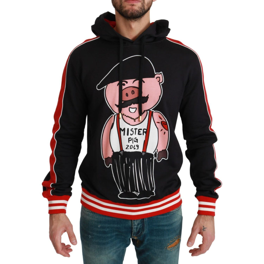 Dolce & Gabbana Elegant Black Hooded Sweater with Multicolor Motif Dolce & Gabbana Rosy Brown