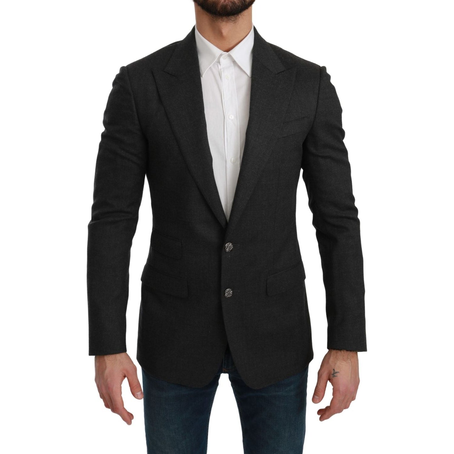 Dolce & Gabbana Gray NAPOLI Slim Fit Jacket Wool Blazer