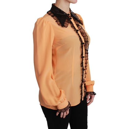 Dolce & Gabbana Yellow Silk Sequin Lace Blouse Shirt