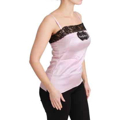 Dolce & Gabbana Silk Black Lace Top Pink Tank Blouse