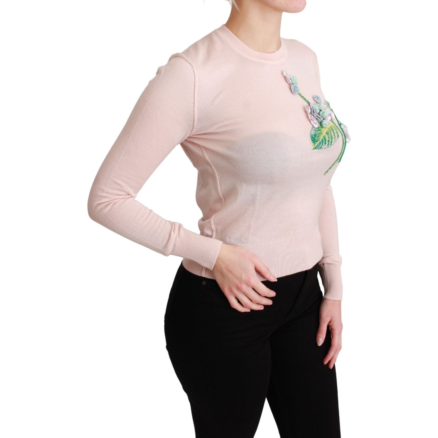 丝绸混纺花卉刺绣毛衣