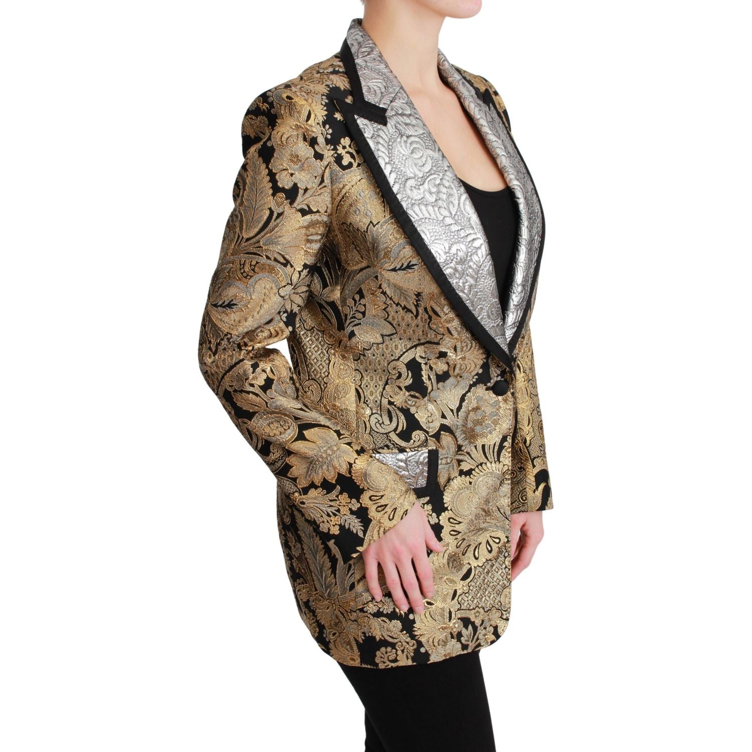 Dolce & Gabbana Black Gold Jacquard Blazer Jacket