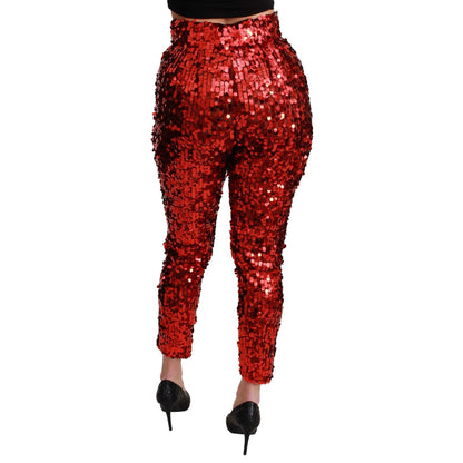 Dolce & Gabbana Red Sequined Cropped Trousers Pants