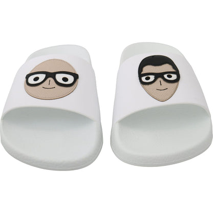 Dolce & Gabbana White Leather #dgfamily Slides Shoes Sandals