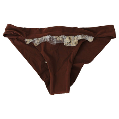 优雅棕色蕾丝两件套泳衣