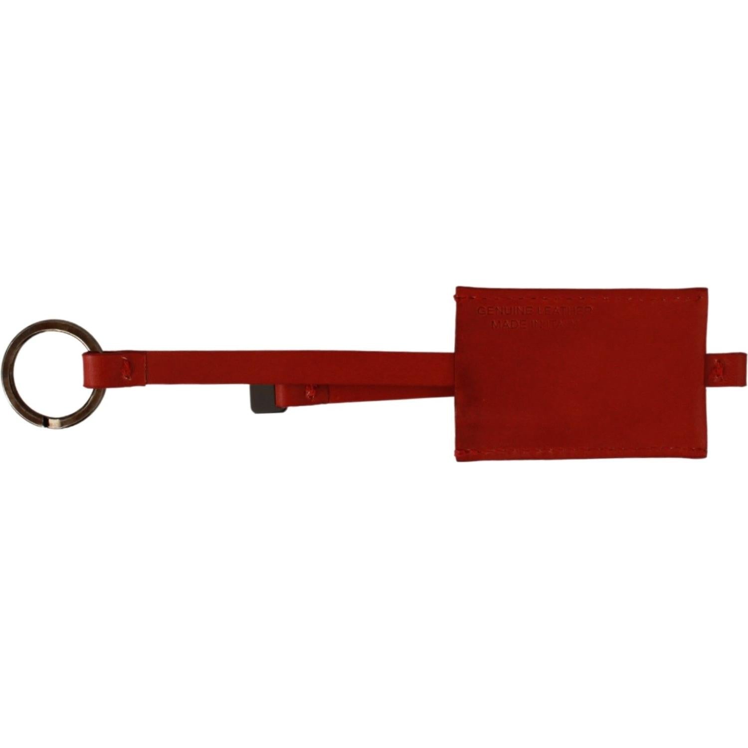 Costume National Red Leather Branded Logo Keyring Keychain