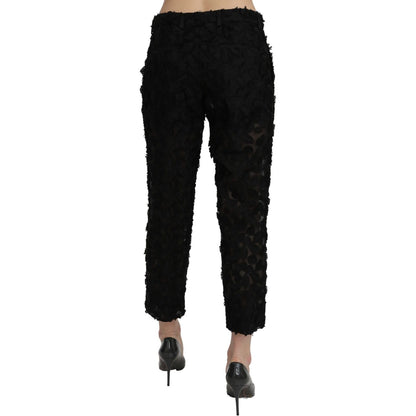 Dolce & Gabbana Black Lace Straight Cropped High Waist Pants Jeans & Pants