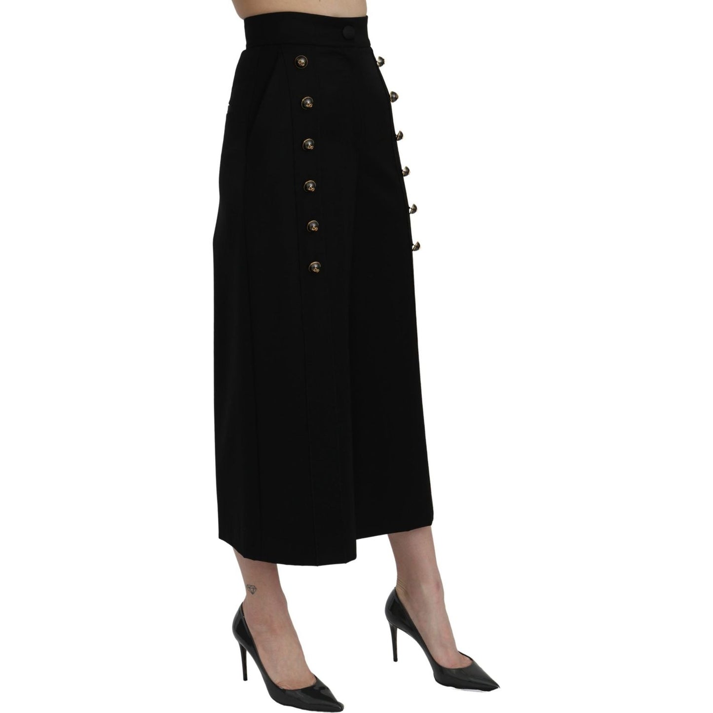 Dolce & Gabbana Black High Waist Wide Leg Cropped Pants PAN71076-36
