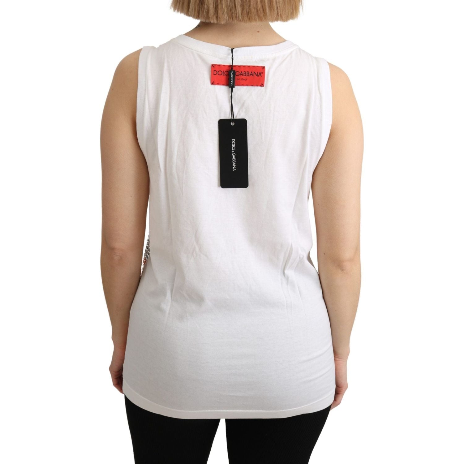 水晶缀饰无袖棉质上衣