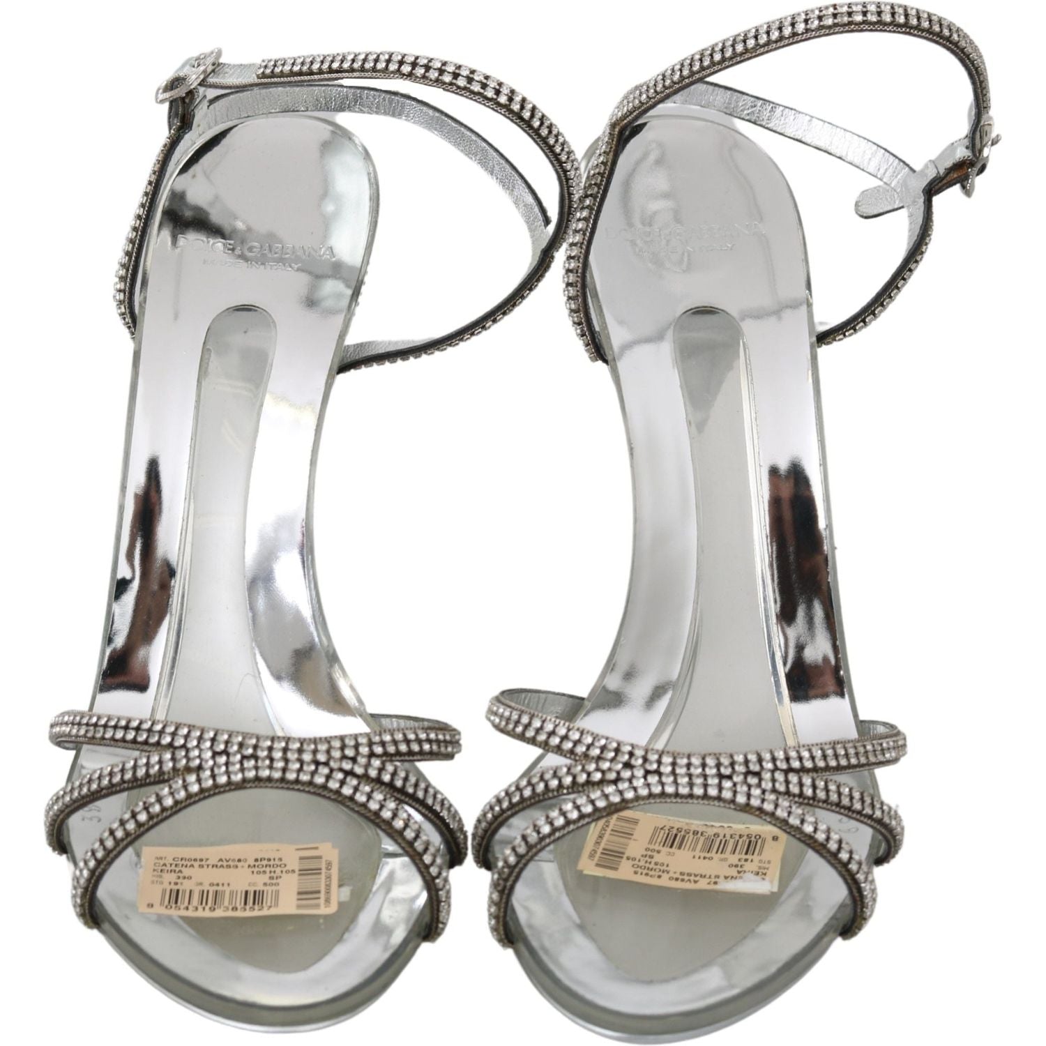 Dolce & Gabbana Silver Crystal Ankle Strap Sandals Shoes
