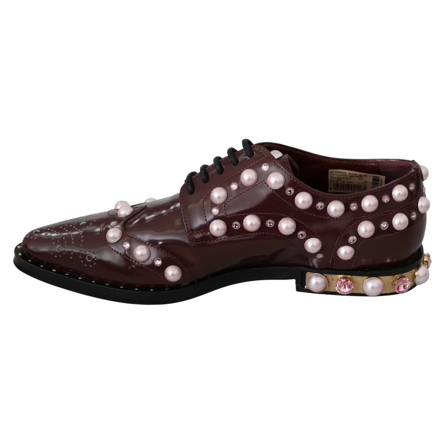 Dolce & Gabbana Bordeaux Leather Crystal Pearls Formal Shoes