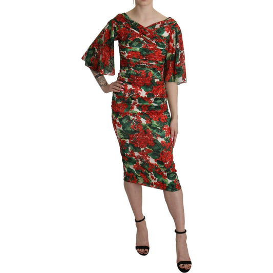 Dolce & Gabbana Red Floral Sheath Midi Silk Stretch Dress DR2617-38
