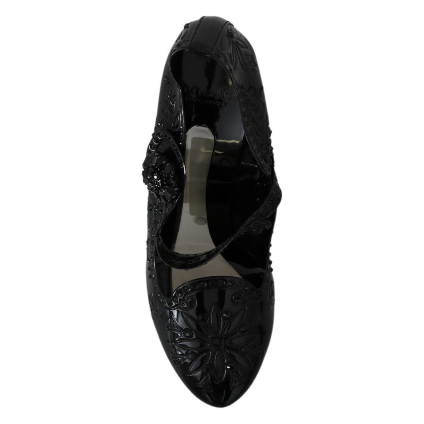 Dolce & Gabbana Black Floral Crystal CINDERELLA Heels Shoes