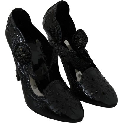 Dolce & Gabbana Black Floral Crystal CINDERELLA Heels Shoes