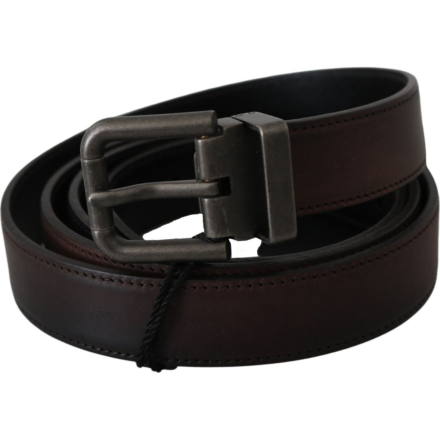 Dolce & Gabbana Solid Brown Leather Gray Buckle Belt Belt