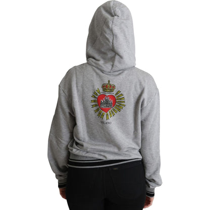 Dolce & Gabbana Gray Printed Hooded Exclusive Logo Sweater