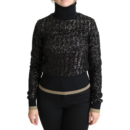 Dolce & Gabbana Black Sequined Knitted Turtle Neck Sweater