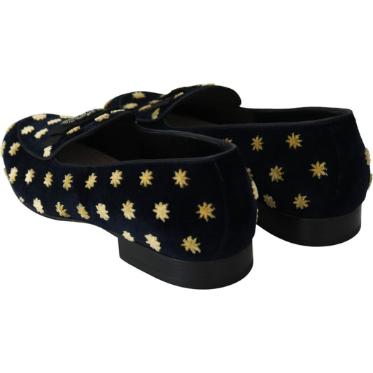 Dolce & Gabbana Blue Velvet Crown Slippers Loafers Shoes MV3485-39