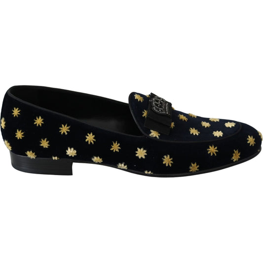 Dolce & Gabbana Blue Velvet Crown Slippers Loafers Shoes MV3485-39