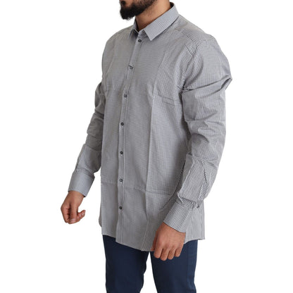 Dolce & Gabbana Black White Checkered GOLD Dress Cotton Shirt