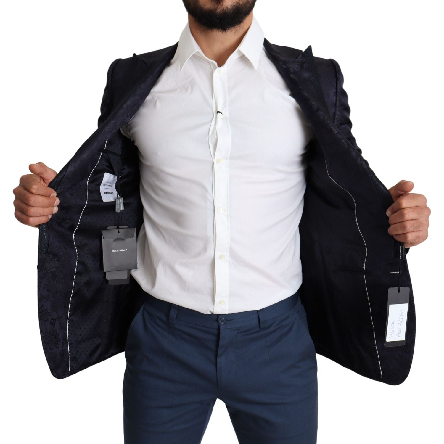 سترة مارتيني أنيقة من مزيج الحرير باللون الأزرق من دولتشي آند غابانا