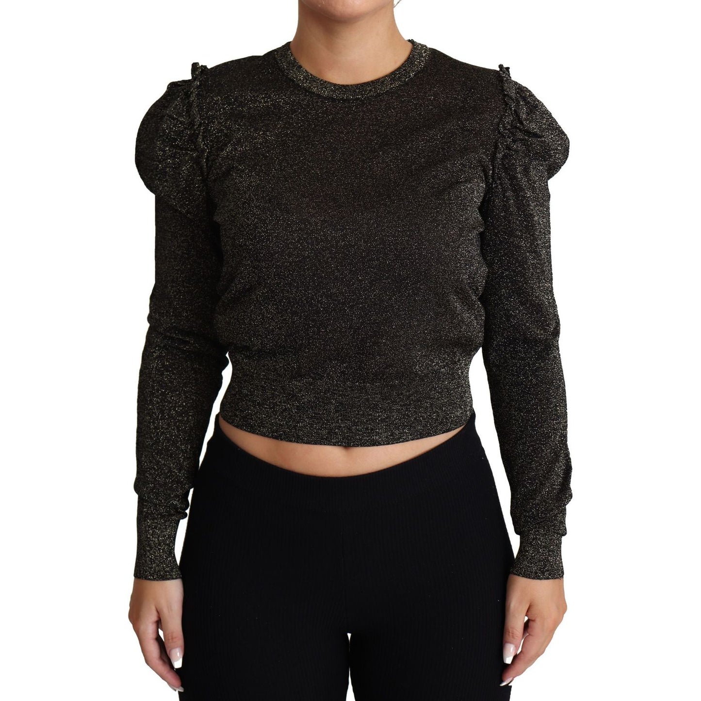 Dolce & Gabbana Black Gold Cropped Women Pullover Sweater