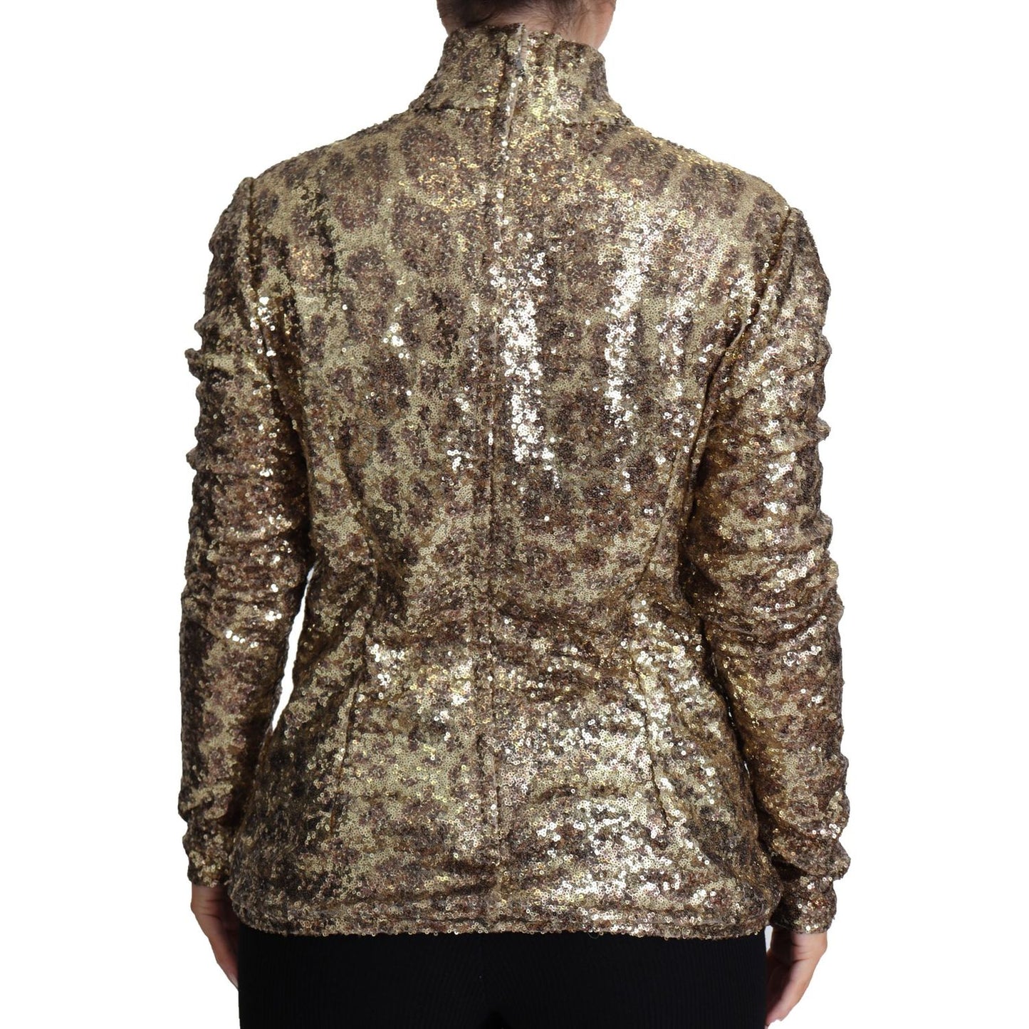 Dolce & Gabbana Brown Leopard Fit Turtleneck Sequin Sweater