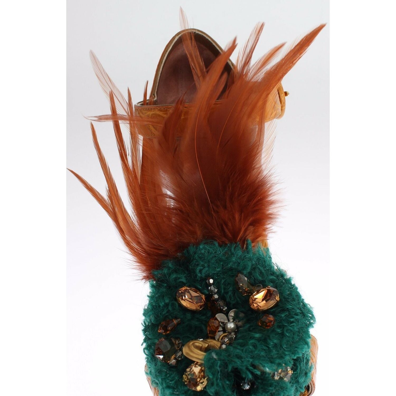 Dolce & Gabbana Orange Leather Crystal Platform Sandal Shoes