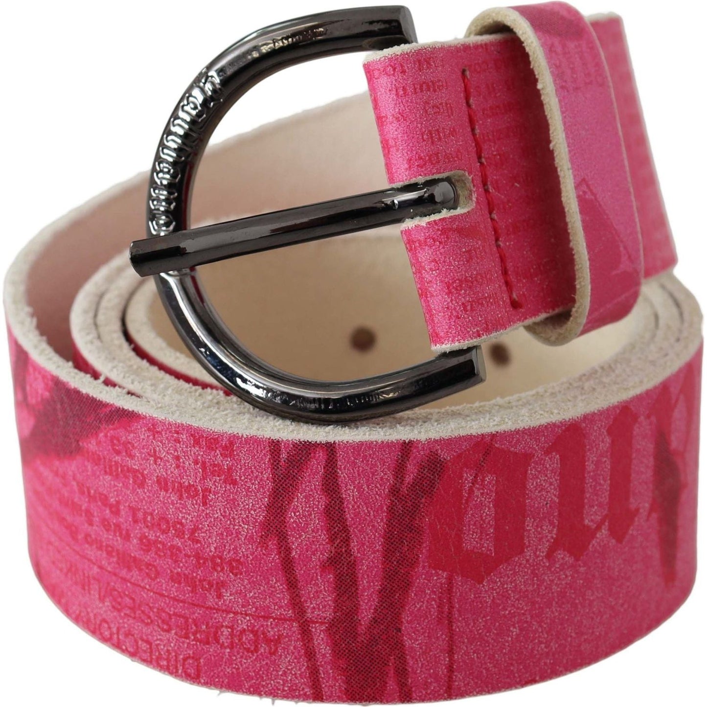 John Galliano Pink Leather Letter Logo Design Round Buckle Belt Belt